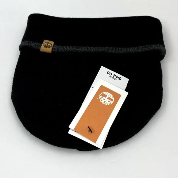TIMBERLAND BLACK BEANIE, UNISEX, ONE SIZE FITS ALL, BEANIE WITH GREY ON THE CUFF - Picture 7 of 15